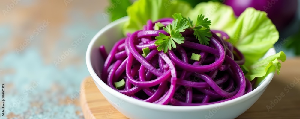 Sliced purple and green cabbage in a white ceramic bowl, kitchen, vegetarian Sliced purple and green cabbage in a white ceramic bowl, kitchen, vegetarian