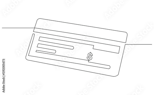 Continuous single line of bank check cheque blank empty note payment dollar bill salary money finance concept sketch drawing editable stroke vector illustration