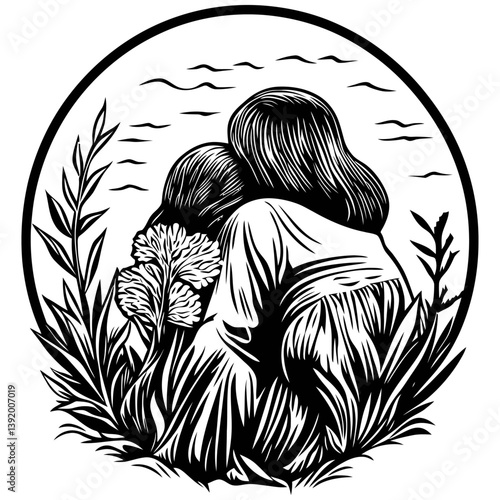 Embrace in Nature: Serene Couple Silhouette at Dusk