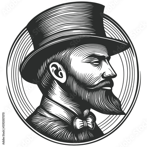 Vintage Man with Top Hat and Mustache Vector Graphic Illustration