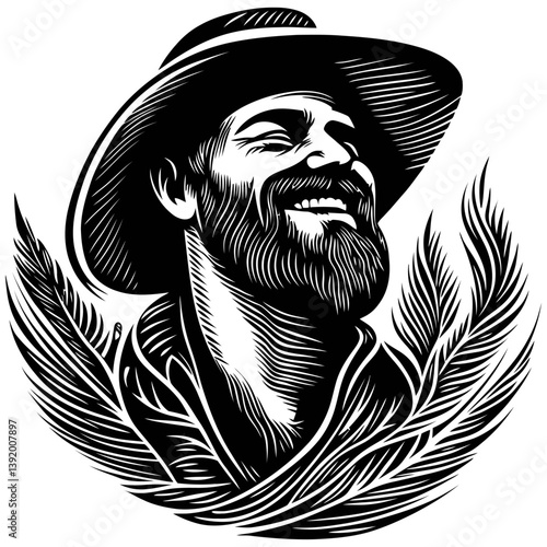 Vintage Style Man with Hat and Beard in Stylized Vector Art Design