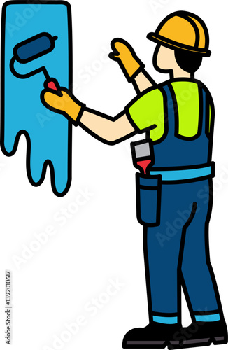 The painter is painting the wall