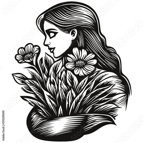Elegant Woman with Floral Design in Vector Style Artwork