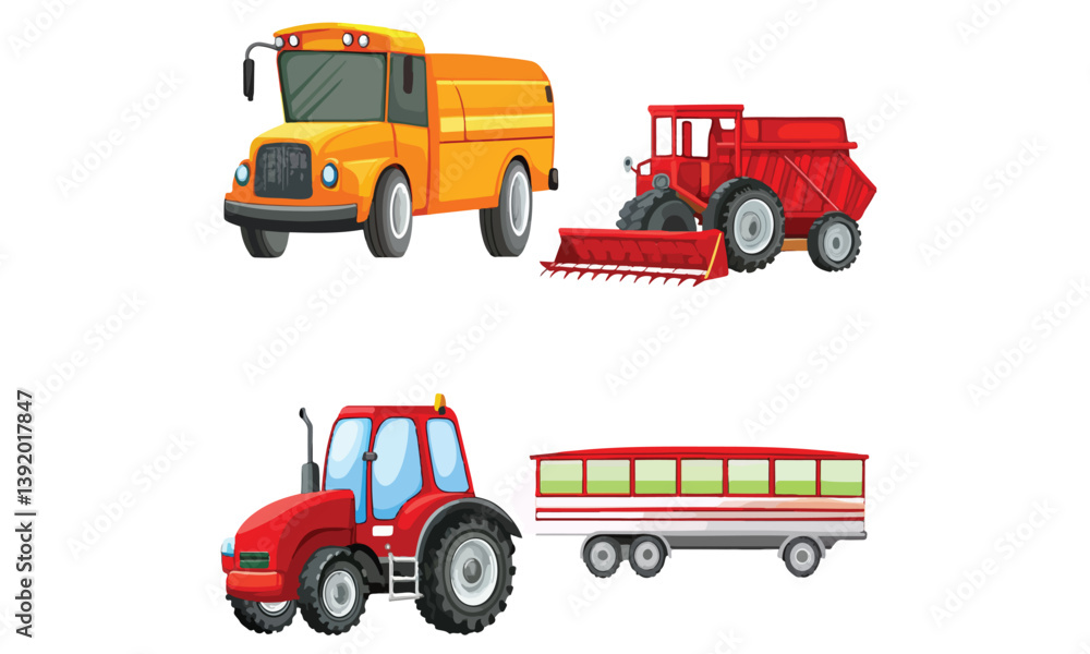 Naklejka premium Heavy vehicle line and glyph solid icons collection