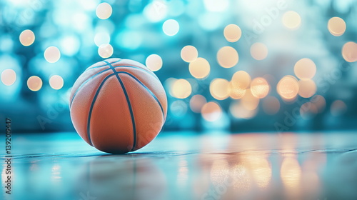 A basketball is on the court