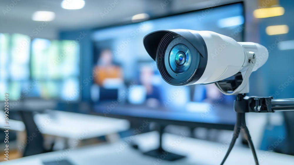 High-Quality Surveillance Camera in Modern Office Setting High-Quality Surveillance Camera in Modern Office Setting