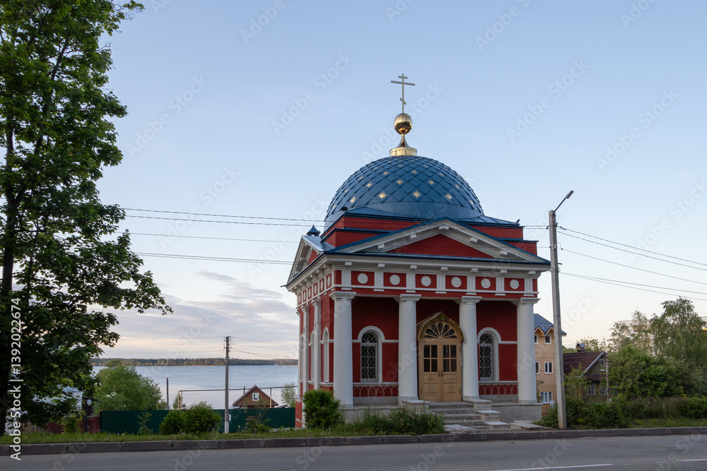 Chapel of the Holy Righteous Jacob of Borovichi, Valday town (Valdai), Novgorod region, Russia. Beautiful Orthodox chapel. Built in 1826. Tourist attraction of Valday.