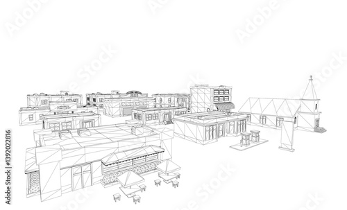 A cityscape with a large building in the background. The sky is cloudy and the buildings are tall