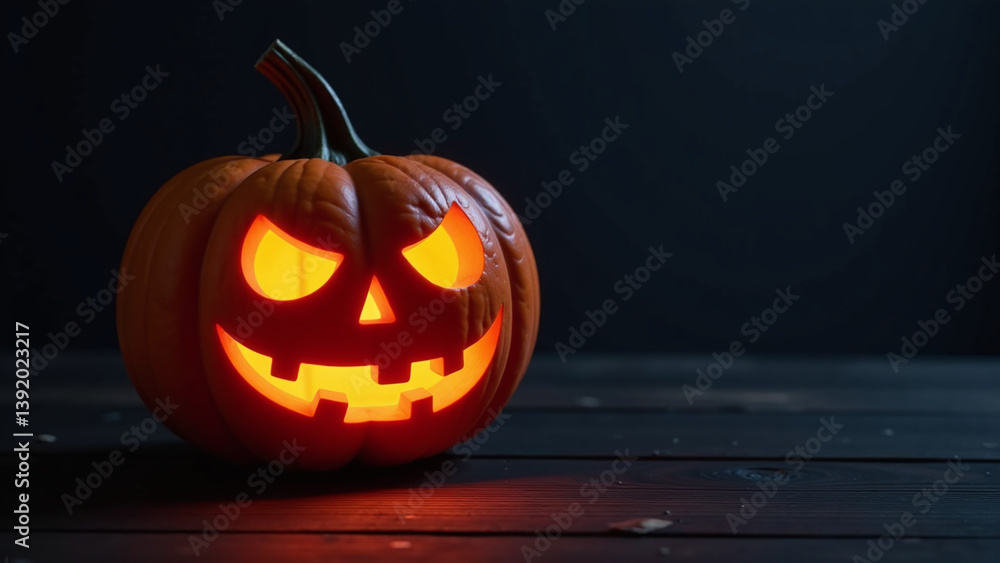 Obraz premium glowing jack lantern black background adds spooky ambiance halloween decorations party