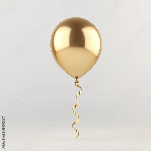 Golden Balloon's Delight: A solitary, glossy gold balloon floats gently, its shiny surface reflecting the world. It has elegant ribbon adding a touch of whimsy to this celebratory visual.