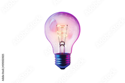 Glowing lightbulb idea concept bright pink purple background creative inspiration innovative isolated on transparent background