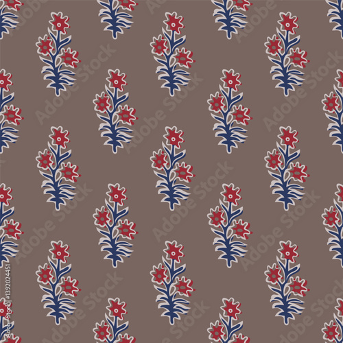 Hand Drawn floral design block print