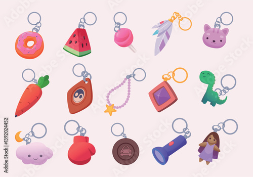 Trinket for key. Decorative feathers for backpacks or keychains exact vector funny elements