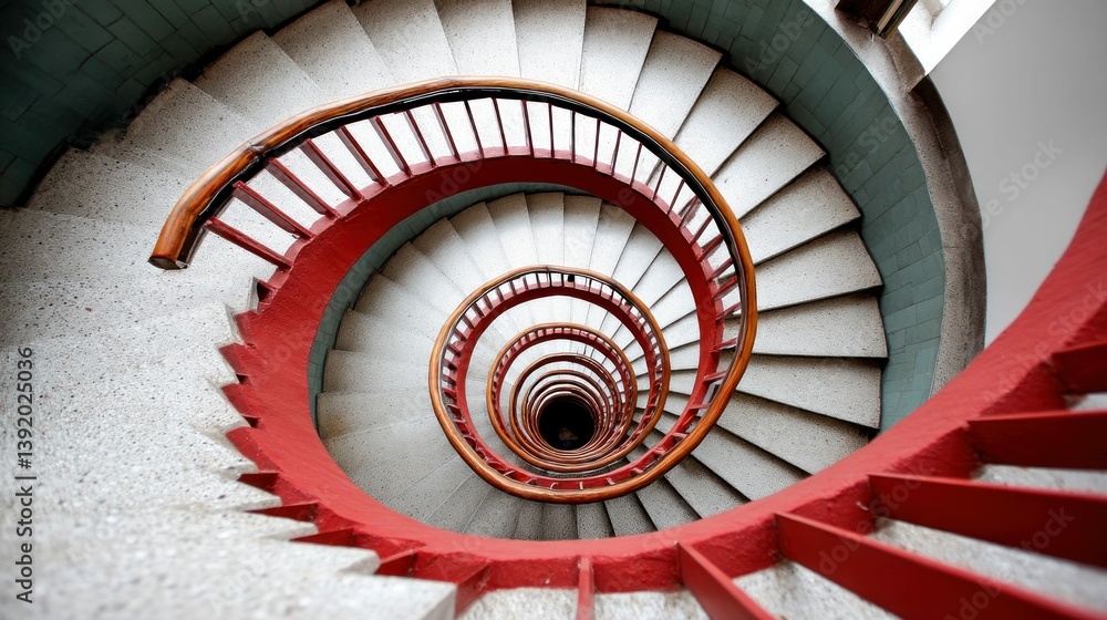 Fototapeta premium The elegant spiral staircase creates a captivating architectural pattern from a unique viewpoint.