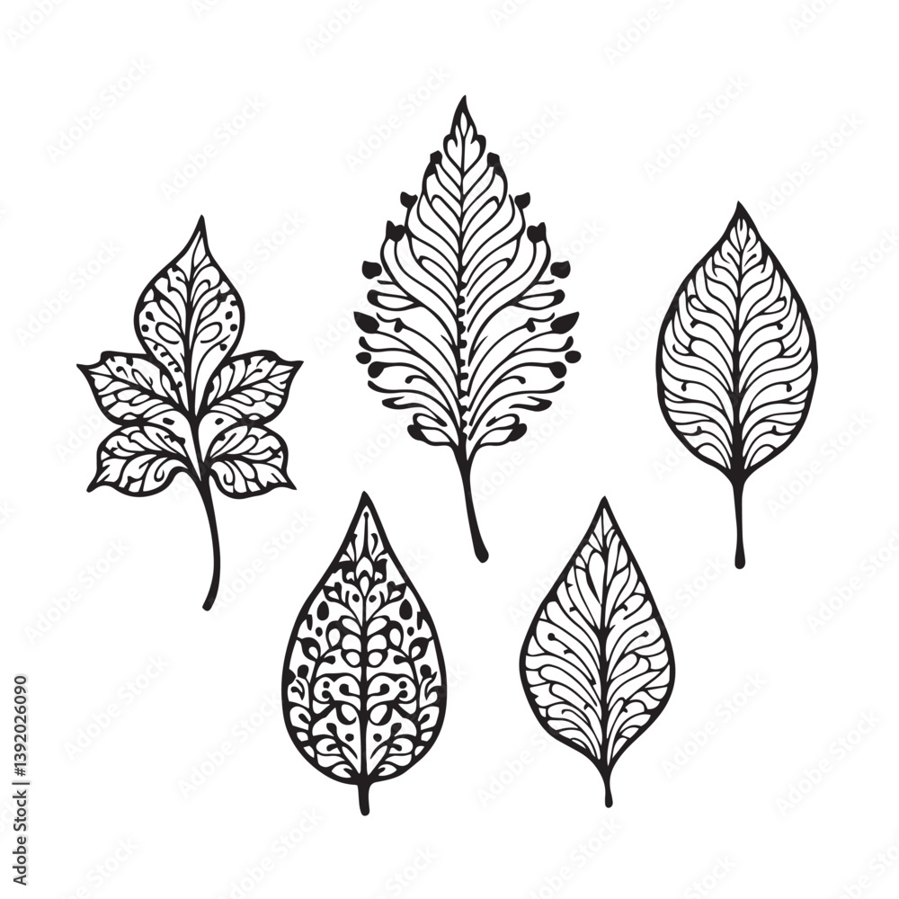 Fototapeta premium Elegant Henna Leaf Vector Line Art Design