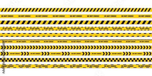 Police line do not cross. Barrier tape. Crime scene border. Safety type.  Accident restriction line. Isolated on white background. Vector  illustration