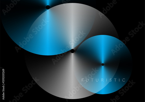 Blue and grey metallic glossy circles abstract minimal tech background. Geometric vector design