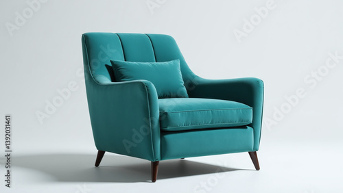 minimalist teal lounge chair features soft cushioning sleek curves vertical upholstery modern design