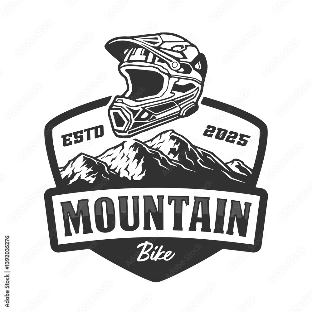 Naklejka premium Extreme Downhill Mountain Biking Adventure Monochrome Vector Design