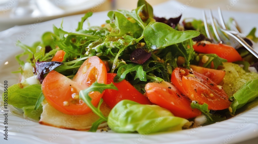 Fresh salad with sliced tomatoes and greens Fresh salad with sliced tomatoes and greens