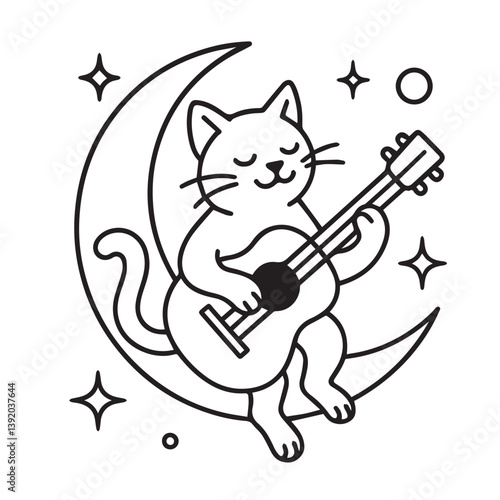 Musical Cat on Crescent Moon