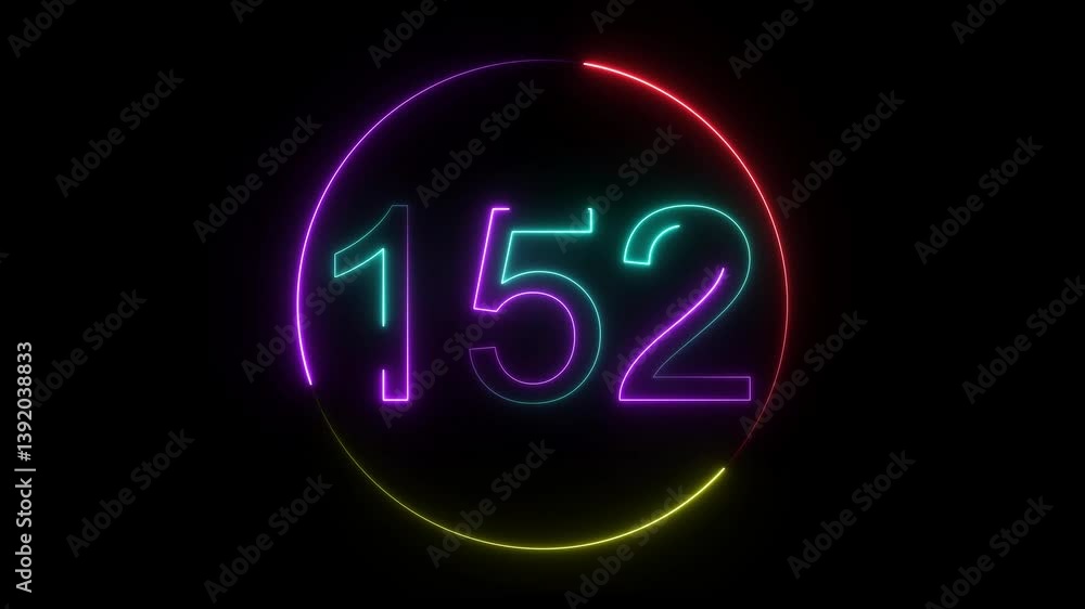 A dynamic circular animation, and glowing neon number 152 animation . on a black background. and creating a stunning video.4k video A dynamic circular animation, and glowing neon number 152 animation . on a black background. and creating a stunning video.4k video