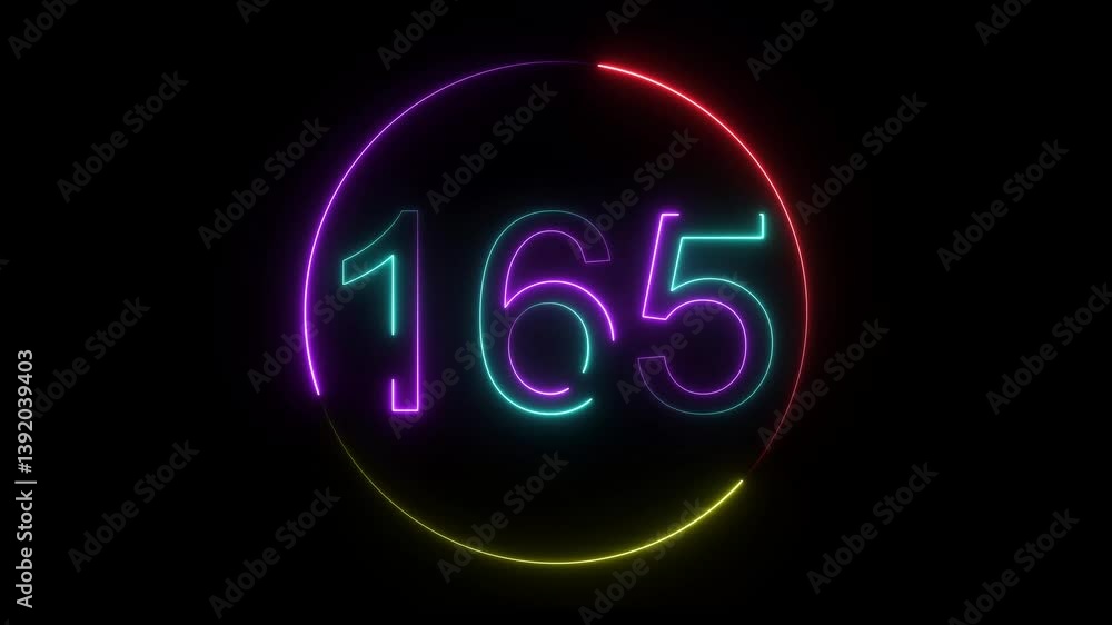 A dynamic circular animation, and glowing neon number 165 animation . on a black background. and creating a stunning video.4k video A dynamic circular animation, and glowing neon number 165 animation . on a black background. and creating a stunning video.4k video
