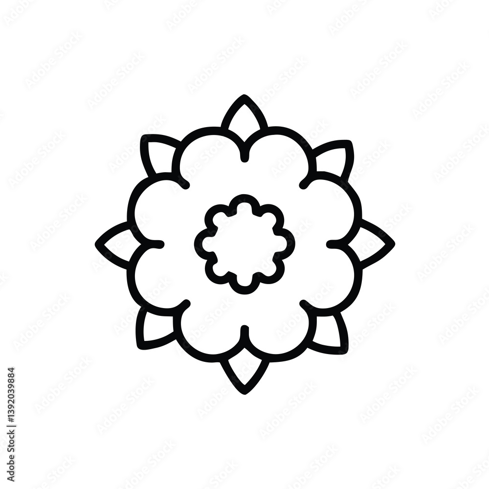 Simple Flower Icon With Petals And Center In A Bold Outline Style Simple Flower Icon With Petals And Center In A Bold Outline Style