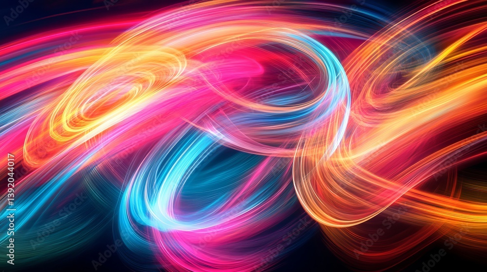 Abstract colorful light trails with swirling patterns and vibrant hues on a dark background Abstract colorful light trails with swirling patterns and vibrant hues on a dark background