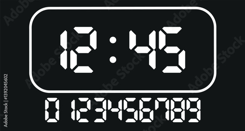 Digital clock number set. Electronic numbers. Digital alarm clock vector