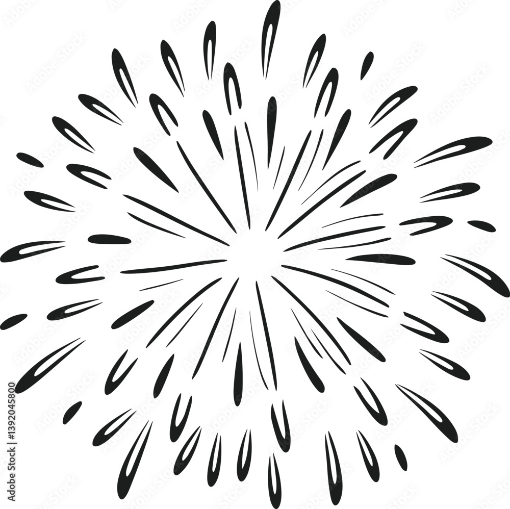 Obraz premium Bursting Firework Line Art Vector – Festive Celebration Explosion Design