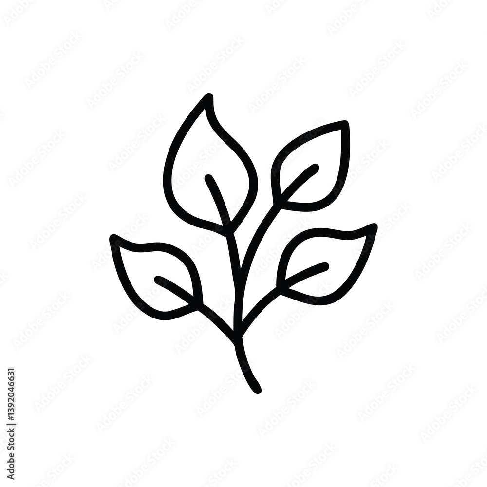 Simple Black Outline Of Branch With Leaves Isolated On White Background Simple Black Outline Of Branch With Leaves Isolated On White Background