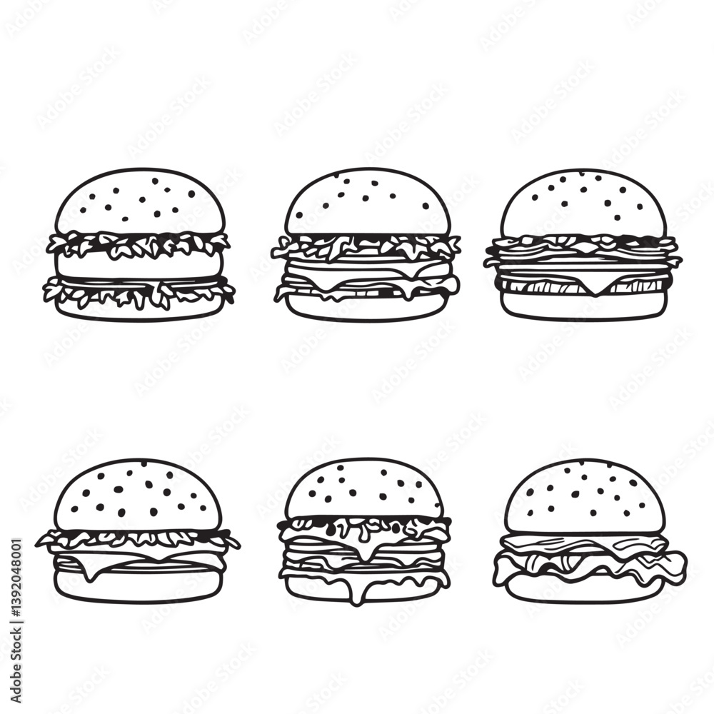 Double Cheeseburger Vector Line Art for Designers Double Cheeseburger Vector Line Art for Designers