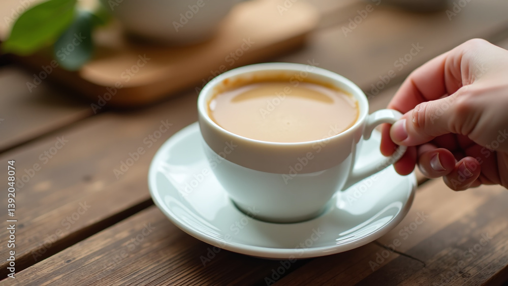 Fototapeta premium serving warm milk tea small white saucer offers soothing comforting beverage experience