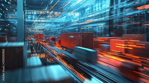 Abstract depiction of logistics movement with glowing light streaks effect