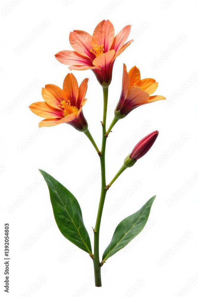 Single stem with flowers isolated on white background, flora, flower, botanical Single stem with flowers isolated on white background, flora, flower, botanical