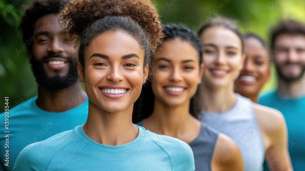 Joyful Group of Multiracial Friends Running in Park - Fitness, Diversity, Friendship, Outdoors. Joyful Group of Multiracial Friends Running in Park - Fitness, Diversity, Friendship, Outdoors.