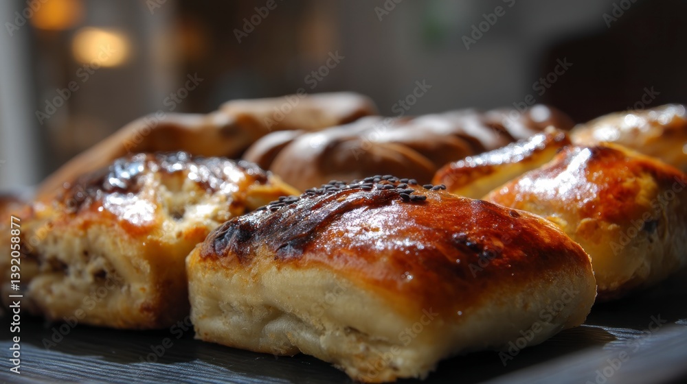 Delicious Baked Pastries Displayed with Toppings Ready to Eat Delicious Baked Pastries Displayed with Toppings Ready to Eat