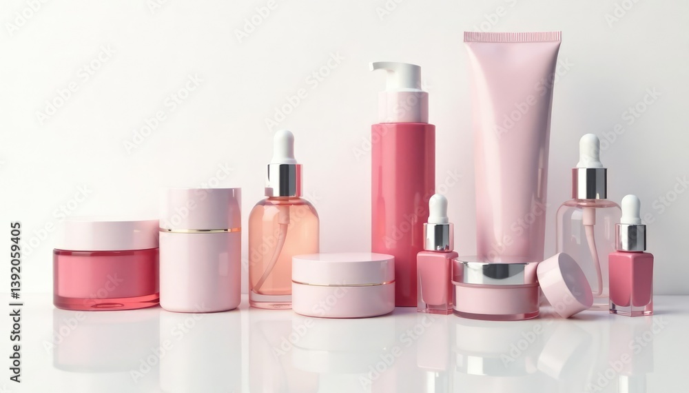 Various cosmetic containers on white backdrop , items, luxury Various cosmetic containers on white backdrop , items, luxury