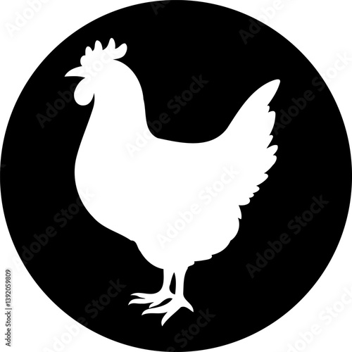 Elegant Poultry Silhouette on Circular Backdrop, Farm Animal Illustration