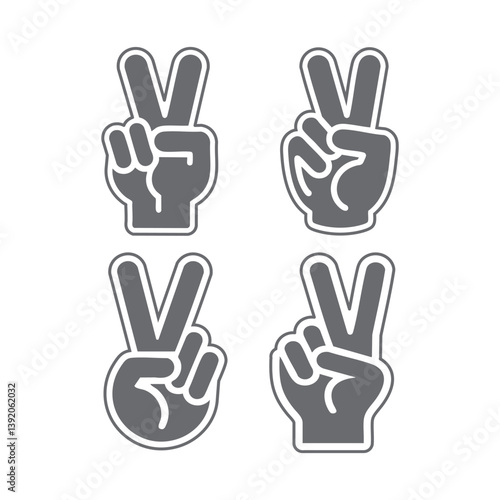 set of hand peace sign icons