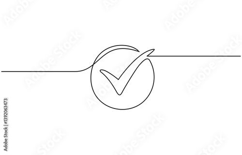 Continuous line drawing of Checklist on transparent background, One continuous line drawing check mark, Vector illustration of check mark continuous one line drawing.