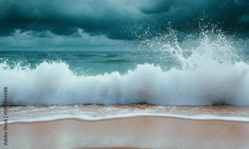 Ocean waves crashing on a beach with a blurred effect, suitable for nature or abstract themes.