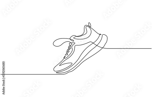 Continuous one line drawing of sneakers vector, Shoes continuous one line drawing. Sports shoes in a line style. Sneakers isolated on white background.