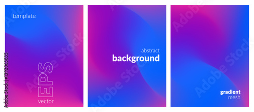 Abstract liquid background set. Gradient mesh. Effect bright color blend. Blurred fluid colorful mix. Modern design template for web covers, ad banners, posters, brochures, flyers. Vector EPS
