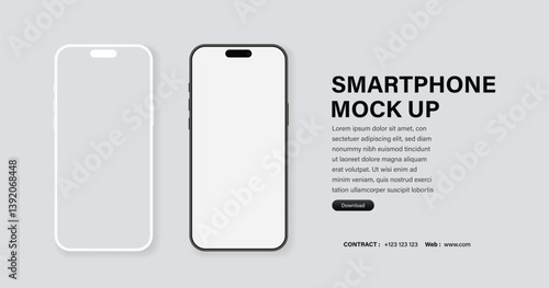 Realistic smartphone mockup. Mobile phone vector with isolated on white background. Device front view. 3D mobile phone with shadow. Realistic, high quality smart phone mockup for ui ux presentation.