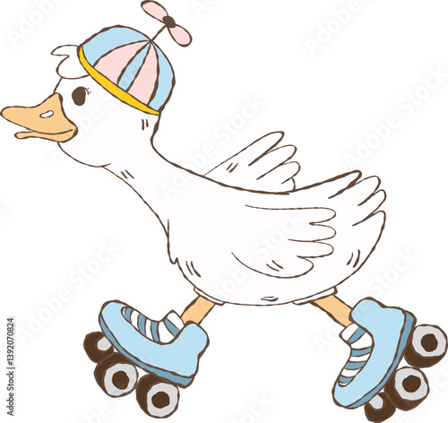 Cute Funny Silly Goose, Aesthetic Cartoon Doodle Hand Draw, Cartoon Farm Animal 