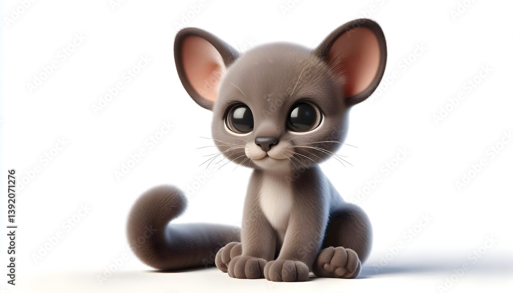 Fototapeta premium Stylized baby jaguarundi with grayish-brown coat and sweet expression