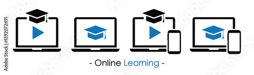 Online education icon. E-learning icon, vector illustration