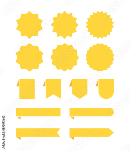 Yellow Banners Bookmarks and Round Labels - Flat Design Illustration	
